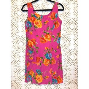 Vintage 90s/Y2K Mini Shift Dress Size 8 Pink Floral Sleeveless Rayon‎ Retro